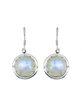  Rainbow Moonstone Solid 925 Sterling Silver Dangle Earrings