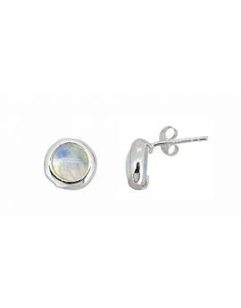  Rainbow Moonstone Solid 925 Sterling Silver Stud Earrings