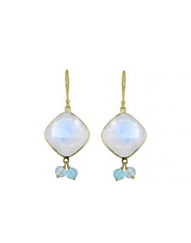 14K Yellow Gold Moonstone Blue Topaz Dangle Earrings 19.78 ct