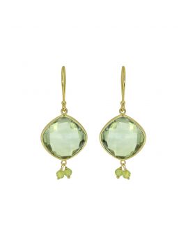 15.08 ct Green Amethyst Peridot 14k Yellow Gold Dangle Earrings