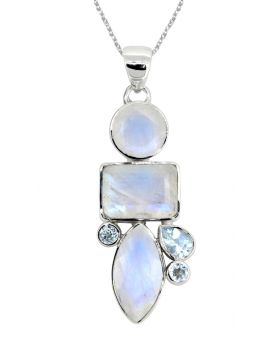  Moonstone Blue Topaz Solid 925 Sterling Silver Pendant Necklace