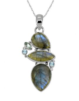2" Labradorite Blue Topaz Long Chain Gemstone pendant