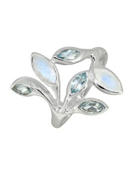  Rainbow Moonstone Blue Topaz Ring Solid 925 Sterling Silver Gemstone Jewelry