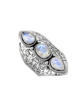 Moonstone Solid 925 Sterling Silver 3 Stone Ring