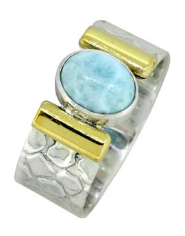  Natural Larimar Ring Solid 925 Sterling Silver Brass Gemstone Jewelry