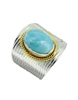 Natural Larimar Solid 925 Sterling Silver Brass Ring 