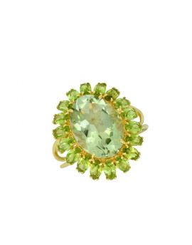 7.66 ct Green Amethyst Solid 14K Yellow Gold Gemstone Ring 