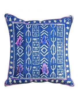  Home Decor Cotton Blue Indigo Poly Filled 20" x 20" Decorative Embroidery Throw Pillow