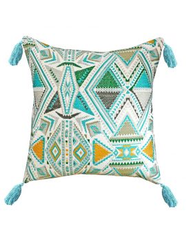  Bohemian Cotton Jacquard Poly Filled Decorative Throw Pillow  20" x 20"   Seafoam