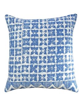  Blue Indigo Floral Printed Rug Poly Filled Decorative Throw Pillow  20" x 20"