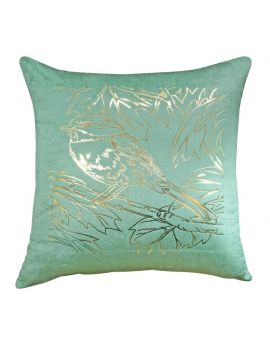  Vintage Bird Gold Foil Print Velvet Poly Filled Decorative Throw Pillow  20" x 20"  Seafoam