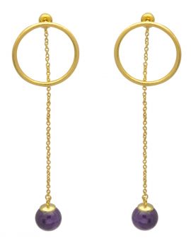  Natural Purple Amethyst  Gold Plated Over Brass Drop Earrings Jewelry