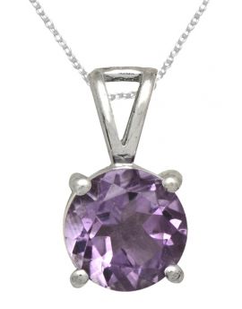 3/4" Natural Amethyst 925 Solid Sterling Silver Pendant Necklace With Chain