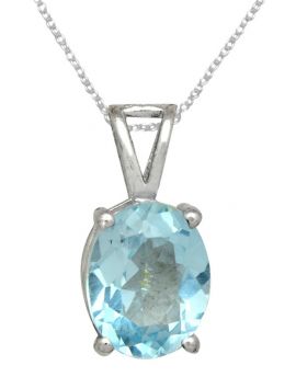 YoTreasure 3/4" Natural Blue Topaz 925 Solid Sterling Silver Pendant Necklace With Chain Silver Jewelry