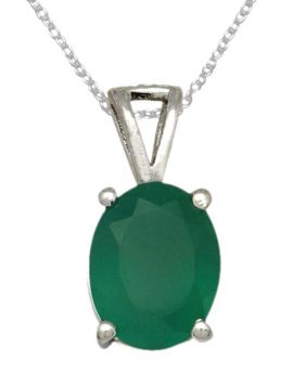 3/4" Green Onyx 925 Solid Sterling Silver Pendant Necklace With Chain