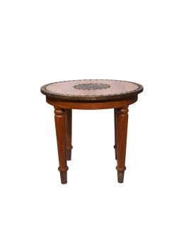 Solid Acacia Wood Round End Table with Brass Cladding 