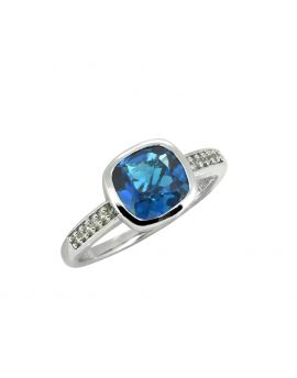 2.90 Cts. London Blue Topaz White Zircon Sterling Silver Ring