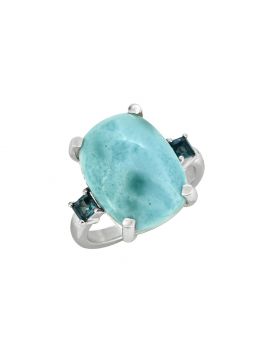 11.18 Cts. Larimar London Blue Topaz Solid 925 Sterling Silver Ring