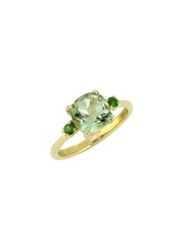 2.15 Ct. Green Amethyst Chrome Diopside Solid 14K Yellow Ring