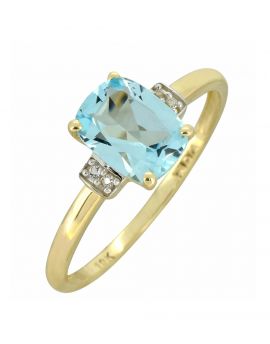 Sky Blue Topaz White Topaz Solid 10K Yellow Gold Gemstone Ring