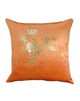 Metallic Floral Gold Foil Print Poly Filled Throw Pillow  20" x 20", Orange 